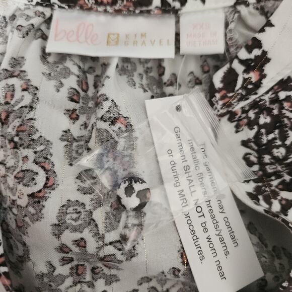Belle by Kim Gravel Floral Ikat Blouson Sleeve Blouse Hot Fudge XX-Small - Picture 14 of 15